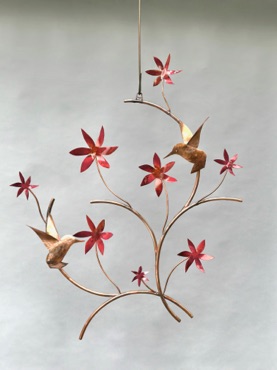 Frameless - Hummingbirds with red flowers